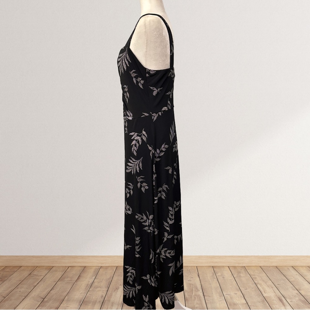 41 Hawthorn Black Leaf Print Ruched Maxi Dress Sleeveless NWT Medium - Picture 4 of 8